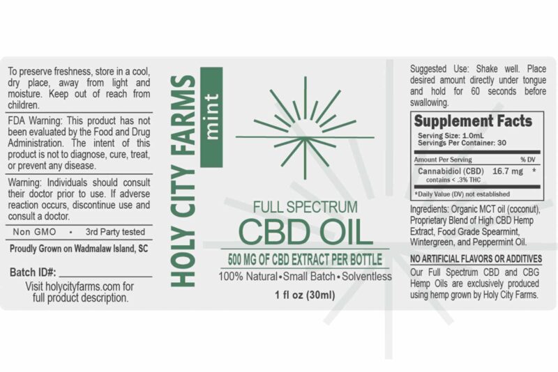 Label for Full-Spectrum Mint CBD Oil